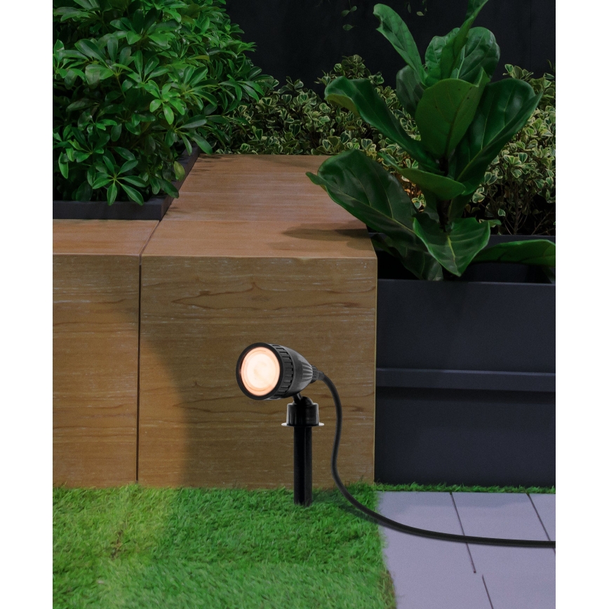 Eglo 31028 - RINKINYS 3x LED RGBW lauko šviestuvai NEMA-C 1xGU10/5W/230V 2700-6500K IP44 juodi + nuotolinio valdymo pultas