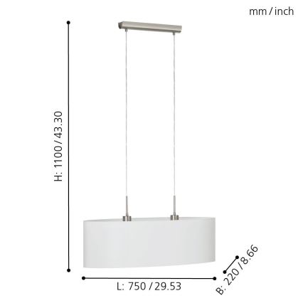Eglo - Pakabinamas šviestuvas su laidu 2xE27/60W/230V