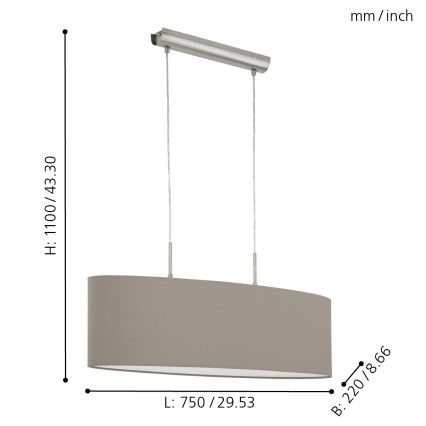 Eglo - Pakabinamas šviestuvas ant laido 2xE27/60W/230V taupe