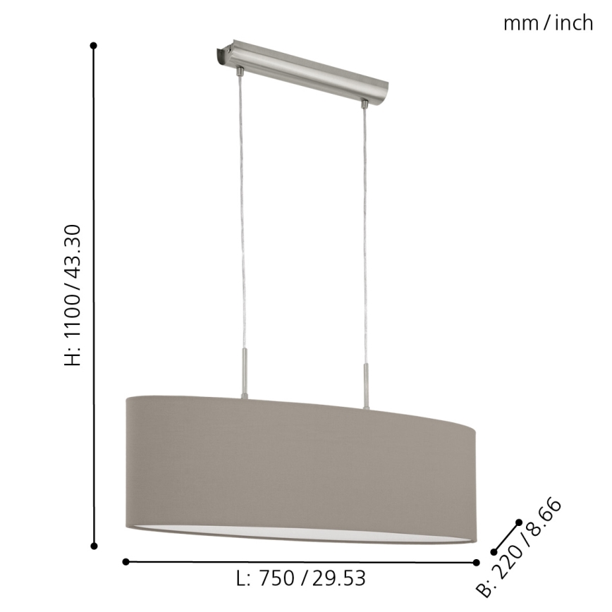 Eglo - Pakabinamas šviestuvas ant laido 2xE27/60W/230V taupe