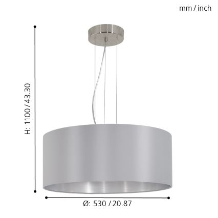 Eglo - Kabantis sietynas, ant laido 3xE27/60W/230V