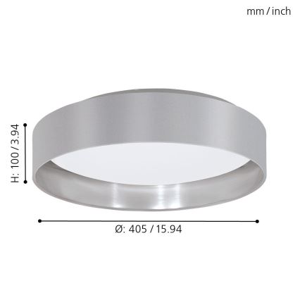 Eglo 31623 - LED lubinis šviestuvas MASERLO LED/16W/230V 3000K Ø 40,5 cm pilka/sidabrinė