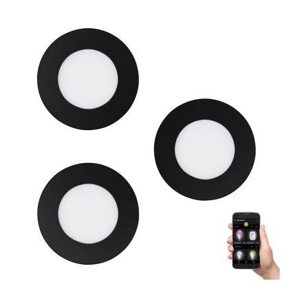 Eglo 31743 - KOMPLEKTAS 3x LED Reguliuojamas vonios įleidžiamas šviestuvas FUEVA-Z 1xLED/2,8W/230V 2700-6500 IP44 juoda