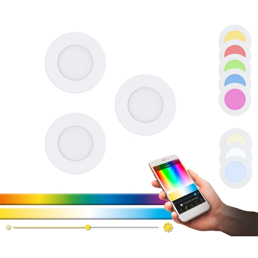 Eglo - Rinkinys 3x RGB LED dimeriuojami įleidžiami lubų šviestuvai FUEVA-C 1xLED/3W/230V, skersmuo 8,5 cm