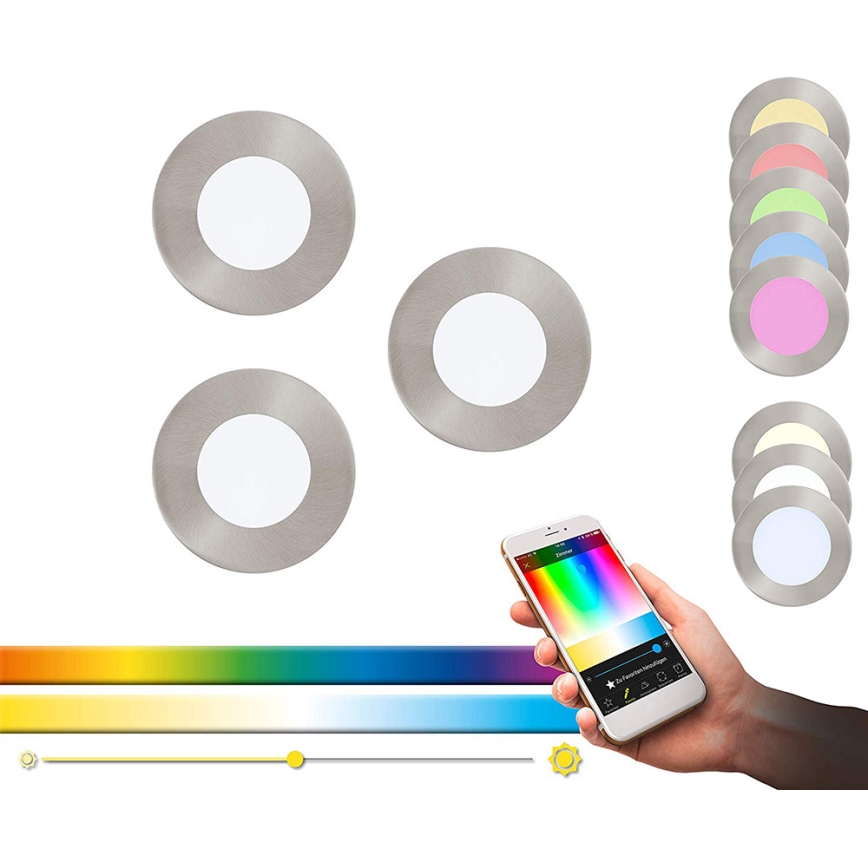 Eglo - KOMPLEKTAS 3x LED RGB Pritemdomas įleidžiamas lubinis šviestuvas FUEVA-C 1xLED/3W/230V