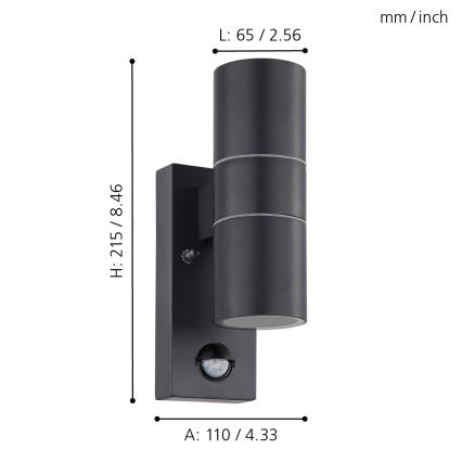 Eglo - LED Lauko sieninis šviestuvas su jutikliu 2xGU10/3W/230V IP44