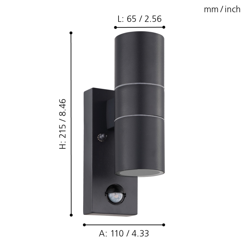 Eglo - LED Lauko sieninis šviestuvas su jutikliu 2xGU10/3W/230V IP44