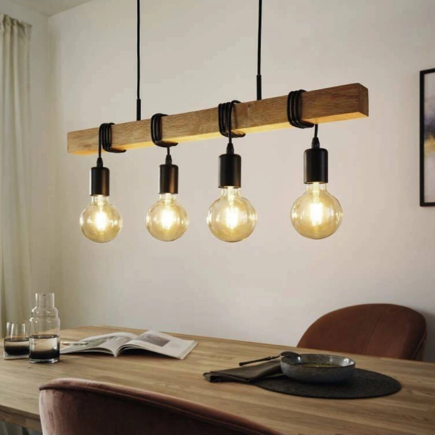Eglo 33378 - LED Pakabinamas sietynas TOWNSHEND 4xE27/4W/230V 2200K smėlio spalva/juoda