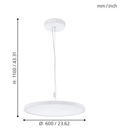 Eglo 33676 - LED RGBW reguliuojama pakabinama liustra ant laido CERIGNOLA-C LED/32W/230V 2700-6500K balta + nuotolinis valdymas