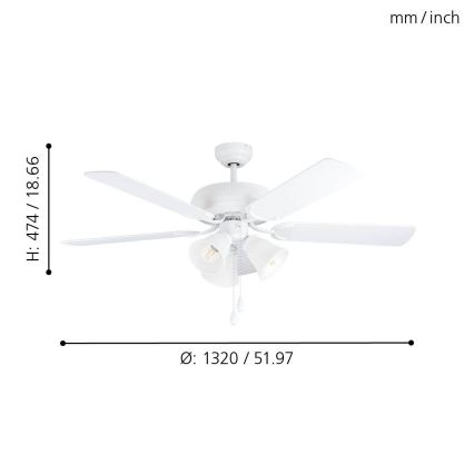 Eglo 35076 - Lubinis ventiliatorius LAS PALMAS 3xE27/40W/230V balta