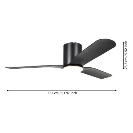 Eglo - lubinis ventiliatorius su reguliuojamu LED apšvietimu LED/17W/230V 3000/4000/5000K skersmuo 132 cm juodas + nuotolinis valdymas