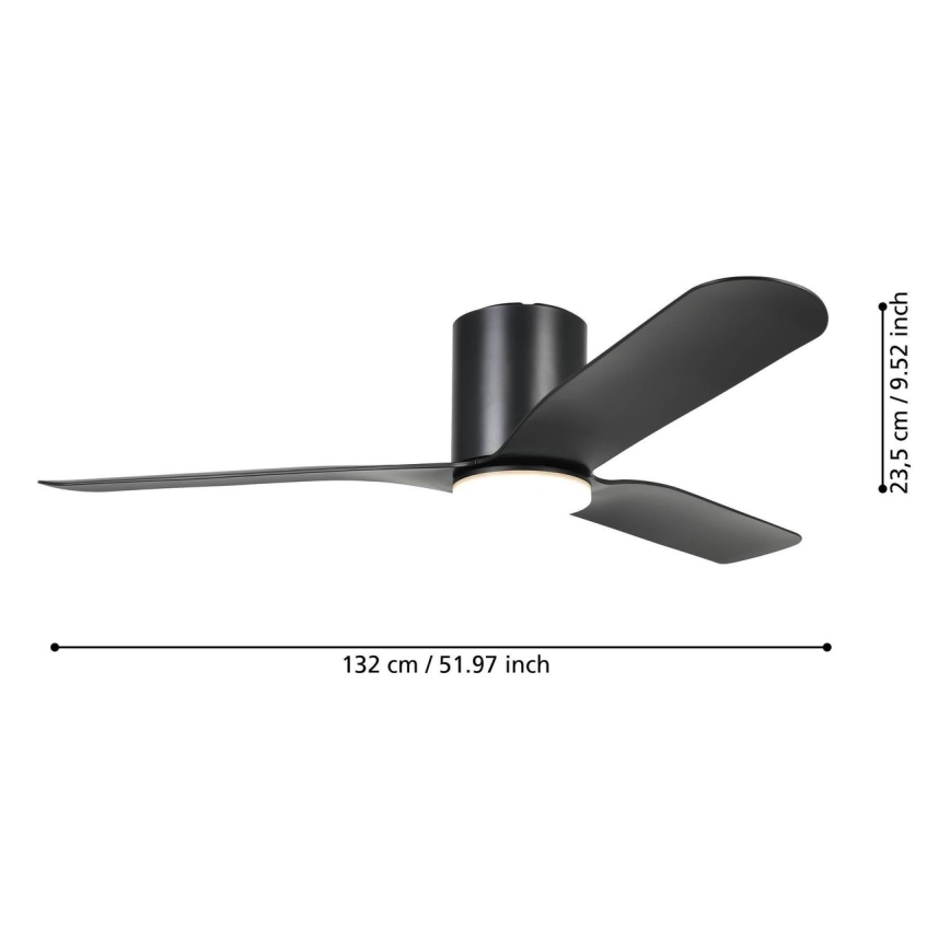 Eglo - lubinis ventiliatorius su reguliuojamu LED apšvietimu LED/17W/230V 3000/4000/5000K skersmuo 132 cm juodas + nuotolinis valdymas