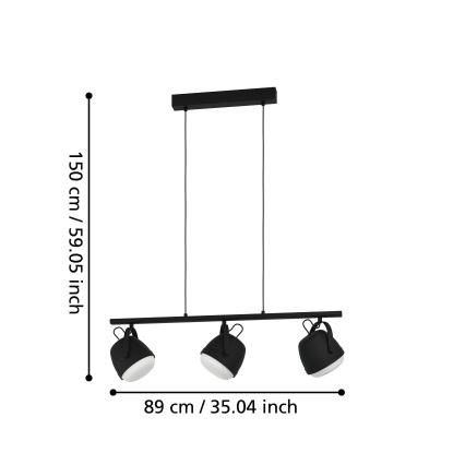 Eglo - Pakabinamas sietynas 3xE27/28W/230V juoda