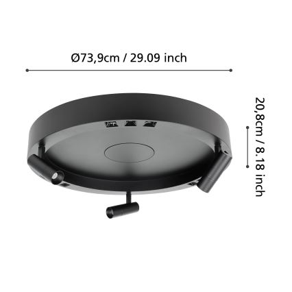 Eglo - LED Pritemdomas lubinis šviestuvas 3xLED/8W/230V + 3xLED/8,5W 3000K juoda + nuotolinio valdymo pultas