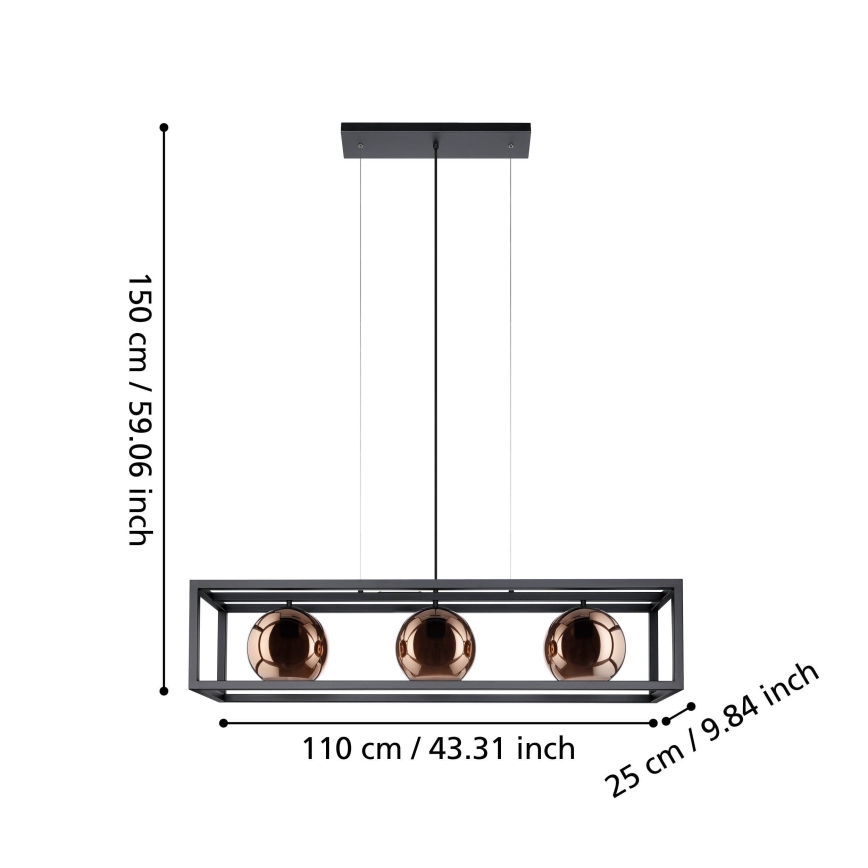 Eglo - Pakabinamas sietynas 3xE27/40W/230V varis/juoda