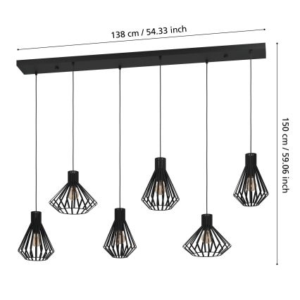 Eglo - Pakabinamas sietynas 6xE27/40W/230V juoda