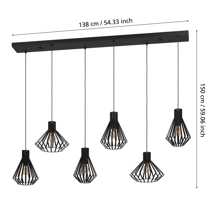 Eglo - Pakabinamas sietynas 6xE27/40W/230V juoda