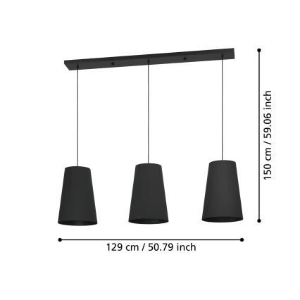 Eglo - Pakabinamas sietynas 3xE27/40W/230V juoda