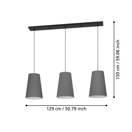 Eglo - Pakabinamas sietynas 3xE27/40W/230V pilka