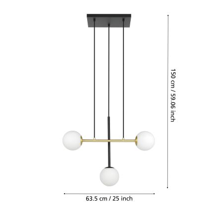 Eglo - Pakabinamas sietynas 3xE14/40W/230V auksas/juoda