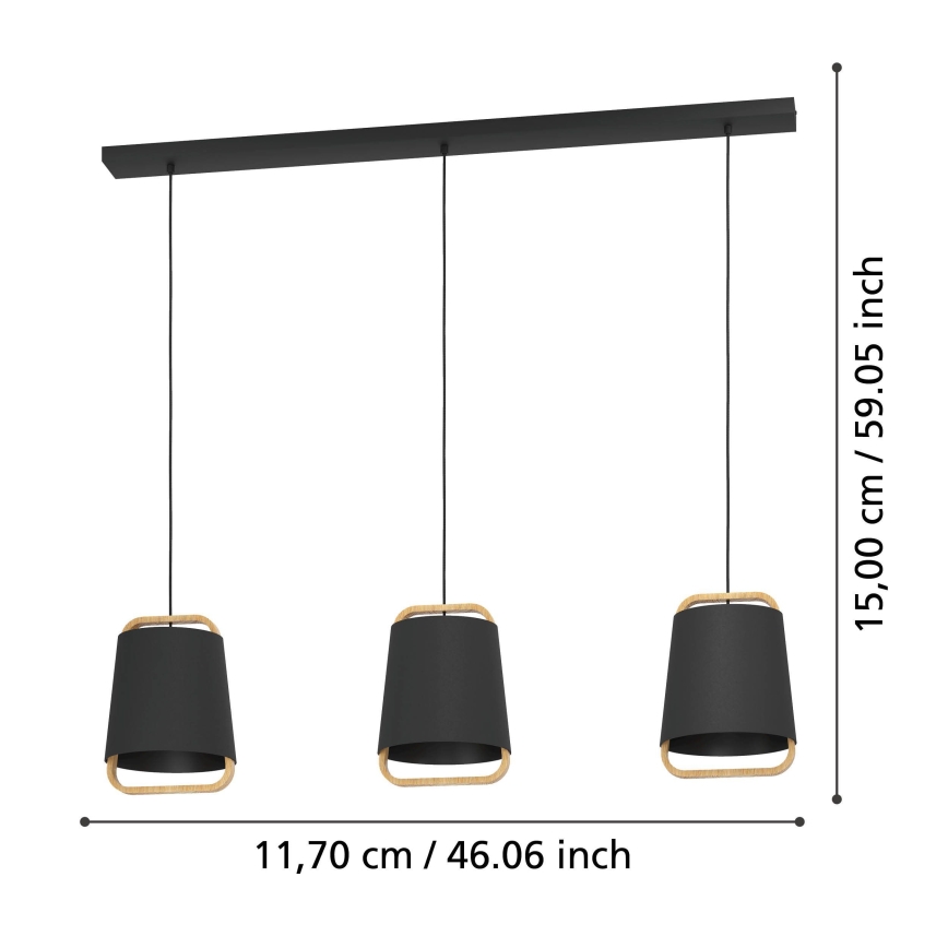 Eglo - Pakabinamas sietynas 3xE27/40W/230V juoda