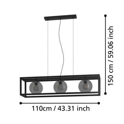 Eglo - Pakabinamas sietynas 3xE27/40W/230V dūminis/juoda