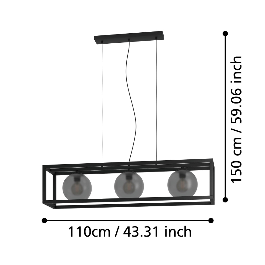 Eglo - Pakabinamas sietynas 3xE27/40W/230V dūminis/juoda