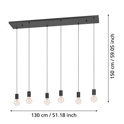 Eglo - Pakabinamas sietynas 6xE27/40W/230V juoda