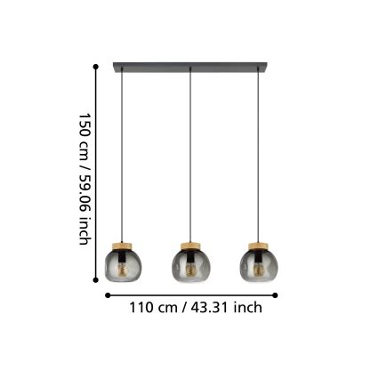 Eglo - Pakabinamas sietynas 3xE27/40W/230V dūminis