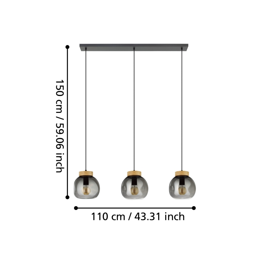 Eglo - Pakabinamas sietynas 3xE27/40W/230V dūminis