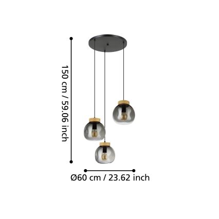 Eglo - Pakabinamas sietynas 3xE27/40W/230V dūminis