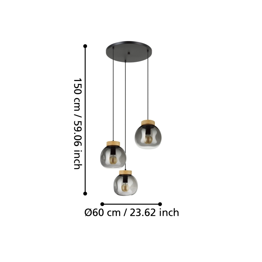 Eglo - Pakabinamas sietynas 3xE27/40W/230V dūminis