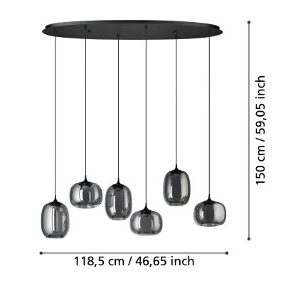 Eglo - LED Reguliuojamas pakabinamas sietynas 6xLED/3,7W/230V 2700-6500K dūminis + nuotolinio valdymo pultas