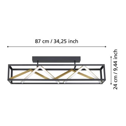 Eglo - LED Pritemdomas tvirtinamas sietynas LED/45W/230V 2700-6500K juoda/auksas + nuotolinio valdymo pultas