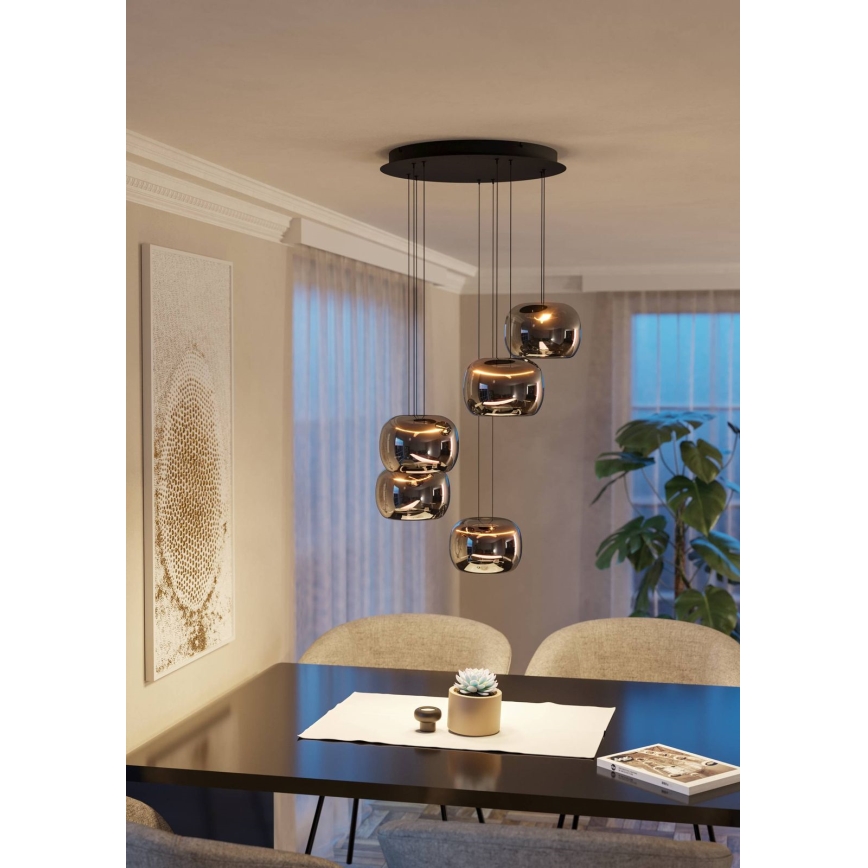 Eglo - LED dimeriu reguliuojamas pakabinamas šviestuvas ant laido 5xLED/5,8W/230V juoda/dūminė