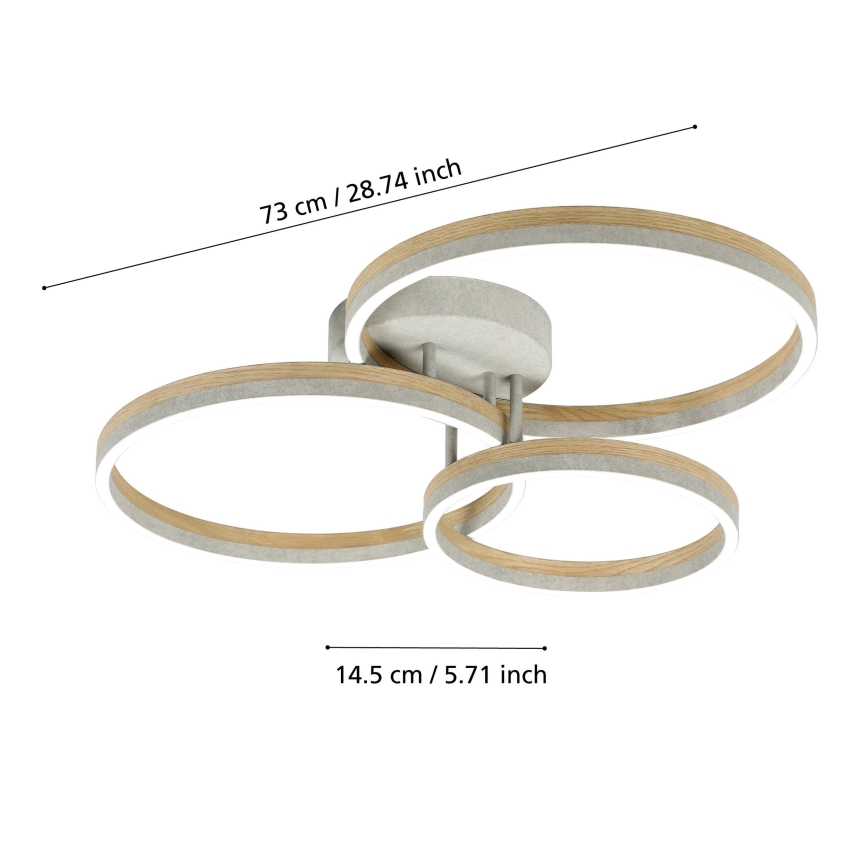 Eglo - LED Pritemdomas tvirtinamas sietynas LED/12,5W/230V + 2xLED/15,5W 3000K pilka/ąžuolas