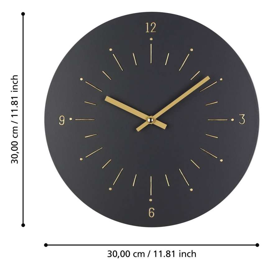 Eglo - Sieninis laikrodis 1xAA diametras 30 cm juoda