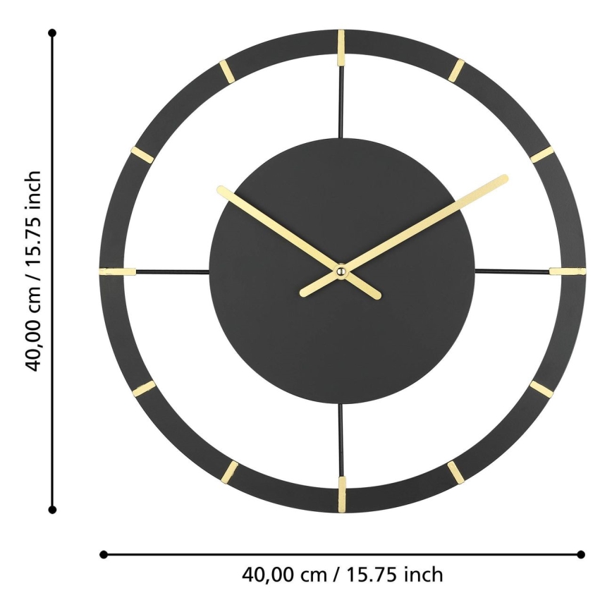 Eglo - Sieninis laikrodis 1xAA diametras 40 cm juoda/auksas