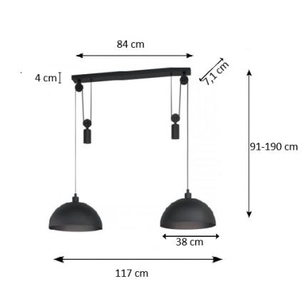 Eglo 43436 - Sietynas ant stygos WINKWORTH 1 2xE27 / 40W / 230V