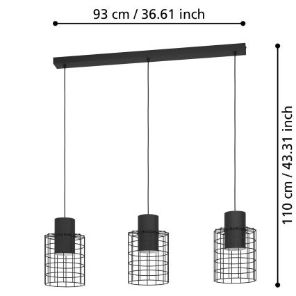 Eglo - Pakabinamas sietynas ž3xE27/40W/230V juodas