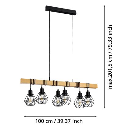Eglo - Pakabinamas sietynas TOWNSHEND 6xE27/60W/230V - FSC sertifikuota