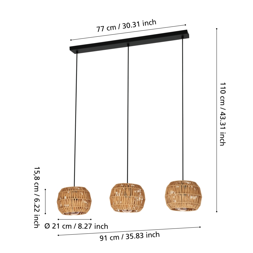 Eglo - Pakabinama liustra ant laido 3xE27/40W/230V ruda