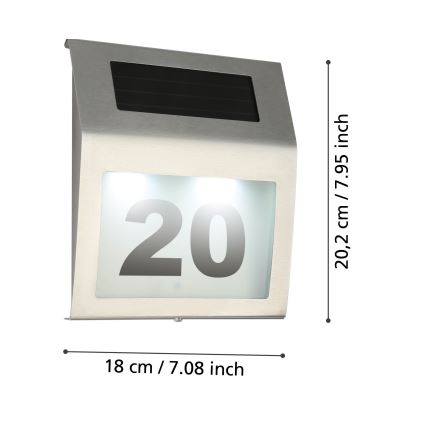 Eglo 48875 - Saulės energija įkraunamas LED namo numeris LED/1,2W/1,2V 300 mAh IP44 matinis chromas
