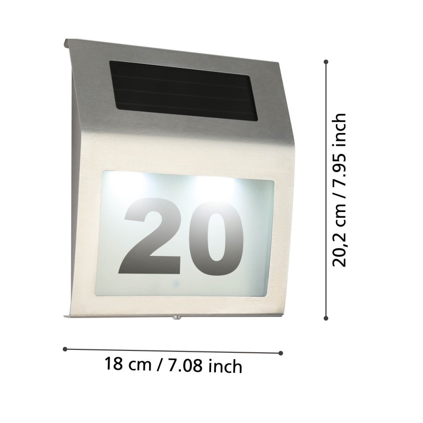 Eglo 48875 - Saulės energija įkraunamas LED namo numeris LED/1,2W/1,2V 300 mAh IP44 matinis chromas