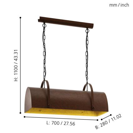 Eglo 49687 - Sietynas, kabinamas ant grandinės DEERHURST 2xE27/60W/230V