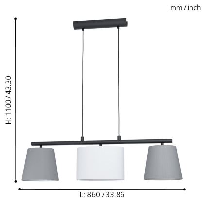 Eglo 55207 - LED pakabinamas šviestuvas ant laido ALMEIDA 3xE14/25W/230V pilka