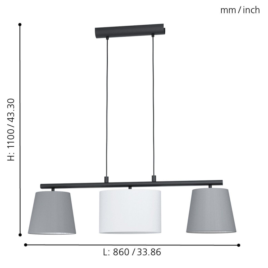Eglo 55207 - LED pakabinamas šviestuvas ant laido ALMEIDA 3xE14/25W/230V pilka