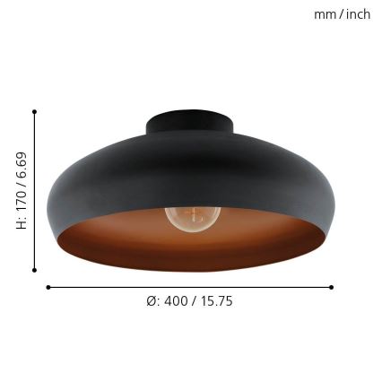 Eglo 55248 - Lubinis šviestuvas MOGANO 1xE27/60W/230V juoda