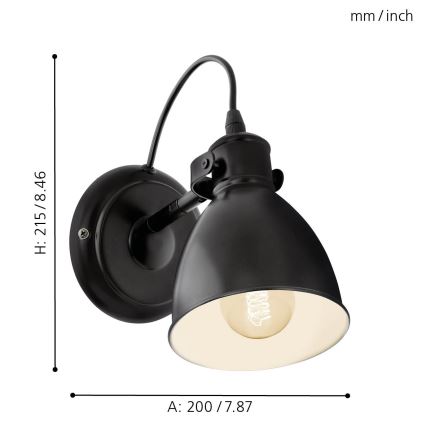 Eglo 55261 - Sieninis šviestuvas PRIDDY 1xE27/40W/230V juodos spalvos