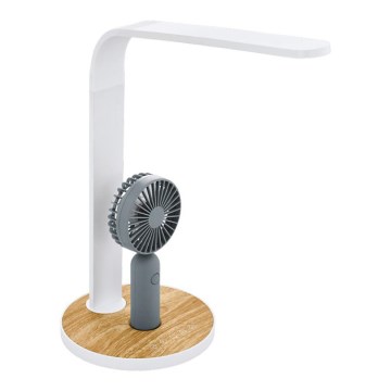 Eglo 55399 - LED reguliuojama ryškumo įkraunama stalinė lempa su ventiliatoriumi LED/6,2W/5V 3000/4000/5000K 2000 mAh balta/ruda